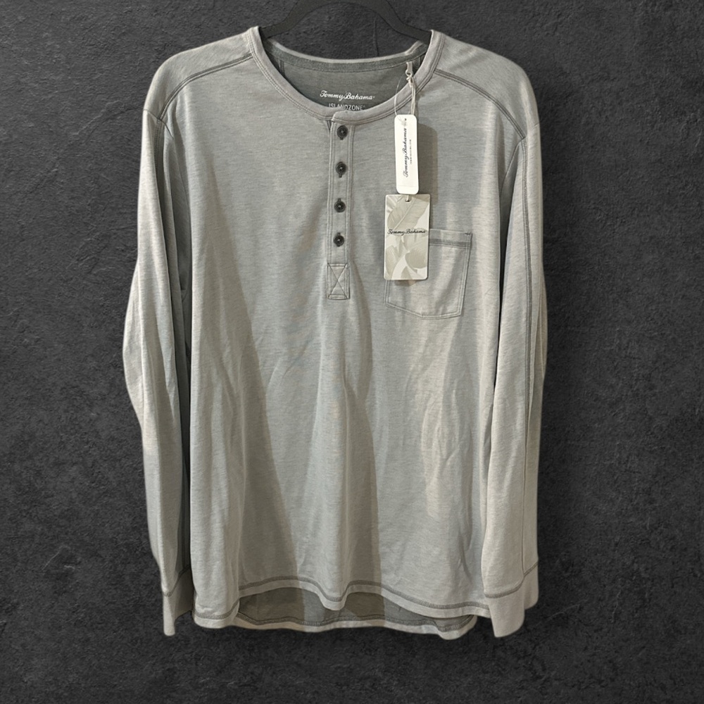 Tommy Bahama island zone light gray long sleeve 3:4 button shirt large NWT
